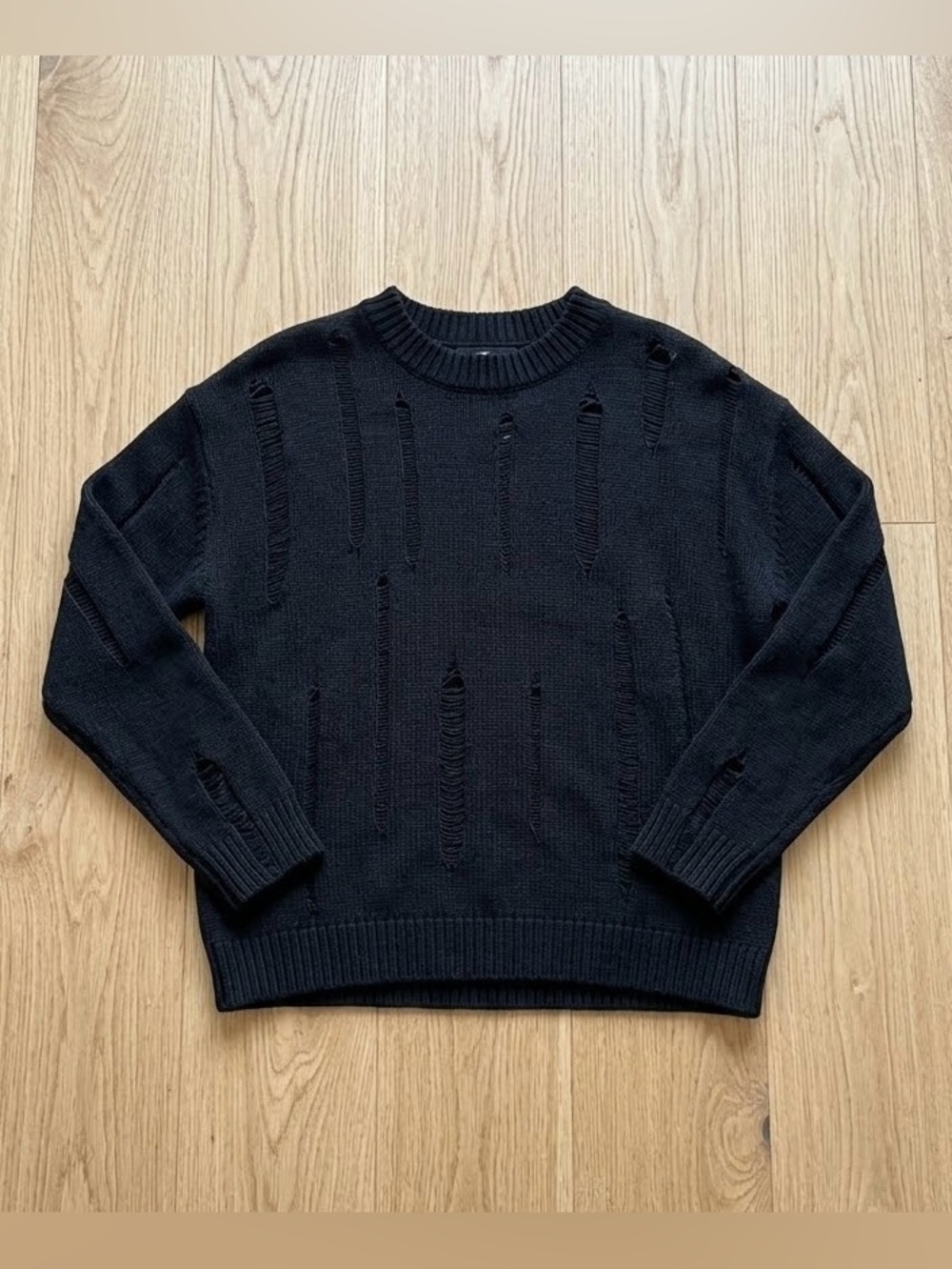 Almost Famous Black Distressed Crewneck Sweater